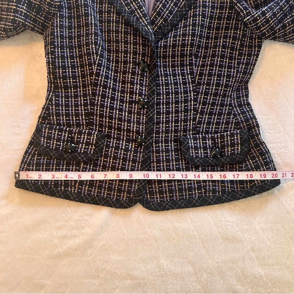 KASPER Tweed Blazer Size 8. Black/Purple/Tan Career Jacket EUC - Picture 8 of 13